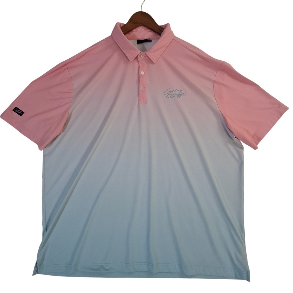Sunday Swagger Polo Shirt Men's 3XL Pink Blue Performance Streych